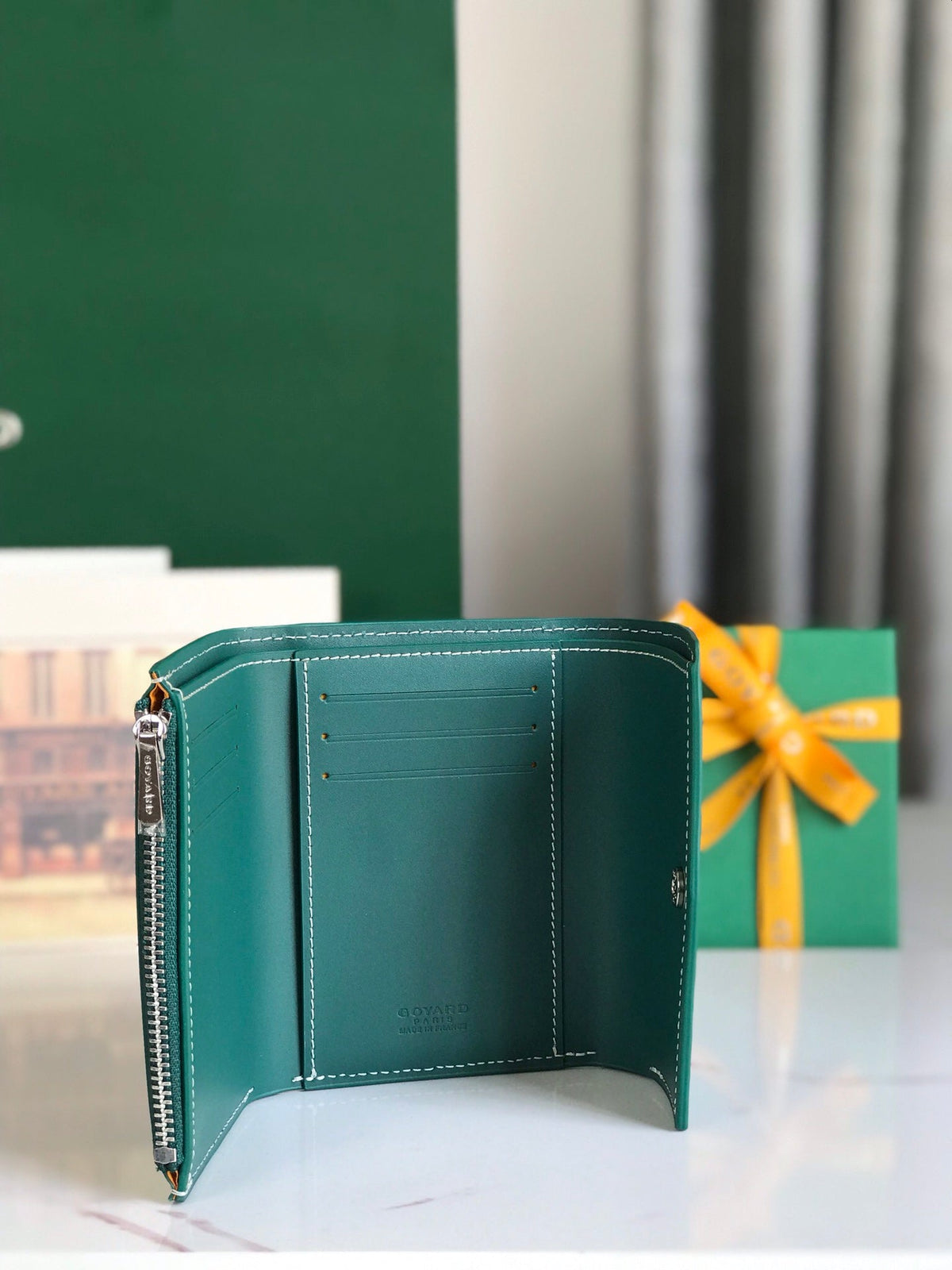 Goyard Saint-Gabriel Wallet 12 in Green Calfskin and Goyardine Canvas