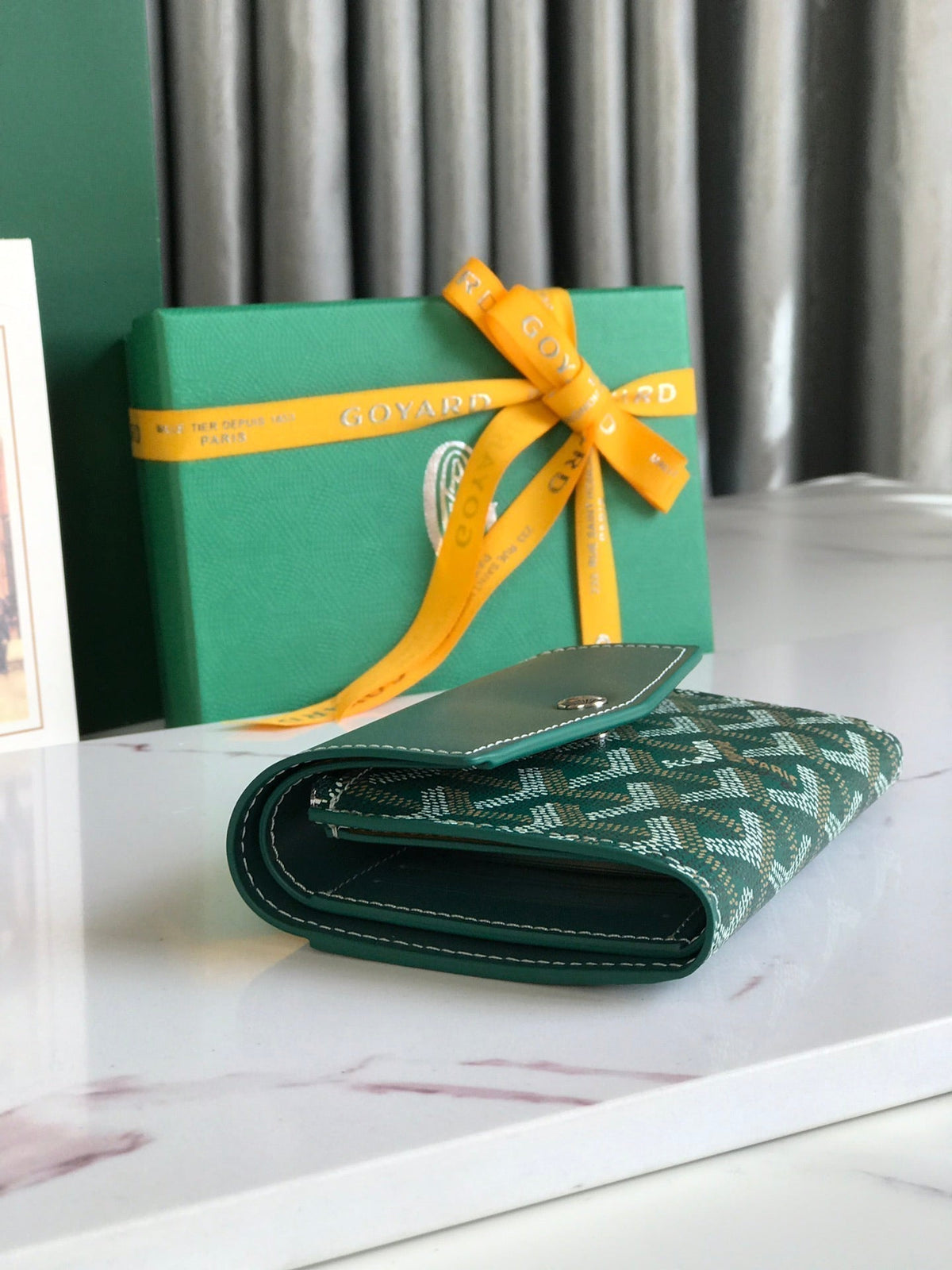 Goyard Saint-Gabriel Wallet 12 in Green Calfskin and Goyardine Canvas