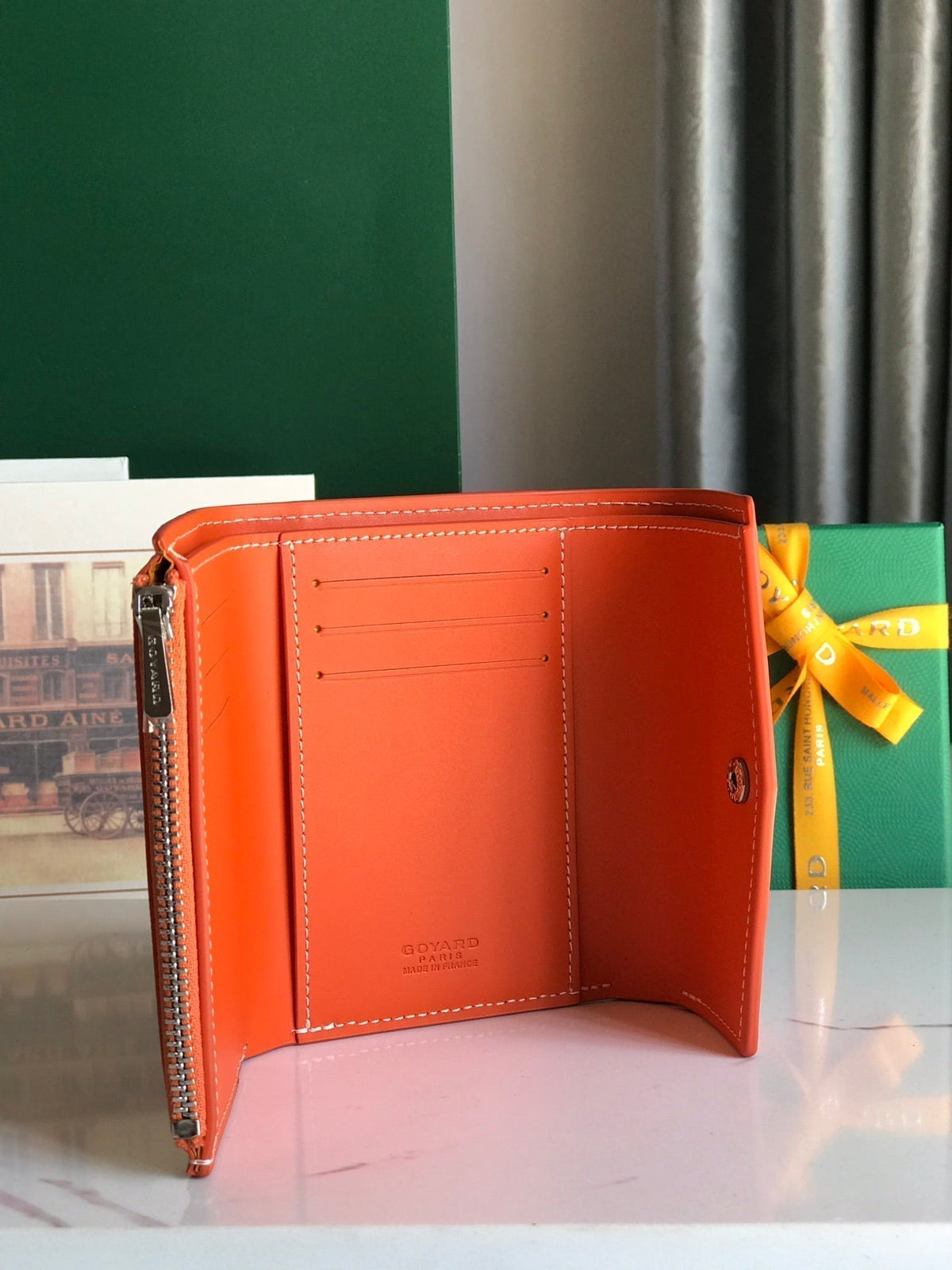 Goyard Saint-Gabriel Wallet 12 in Orange Calfskin and Goyardine Canvas