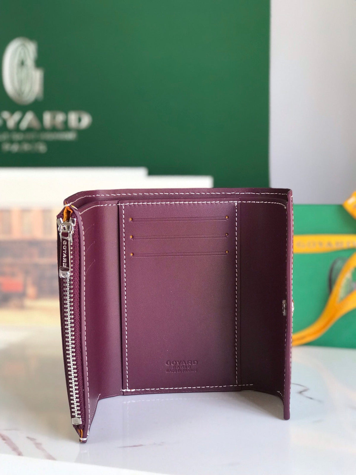 Goyard Saint-Gabriel Wallet 12 in Wine Red Calfskin and Goyardine Canvas