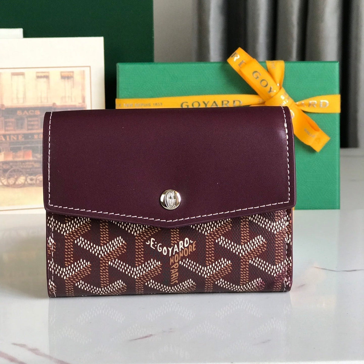 Goyard Saint-Gabriel Wallet 12 in Wine Red Calfskin and Goyardine Canvas