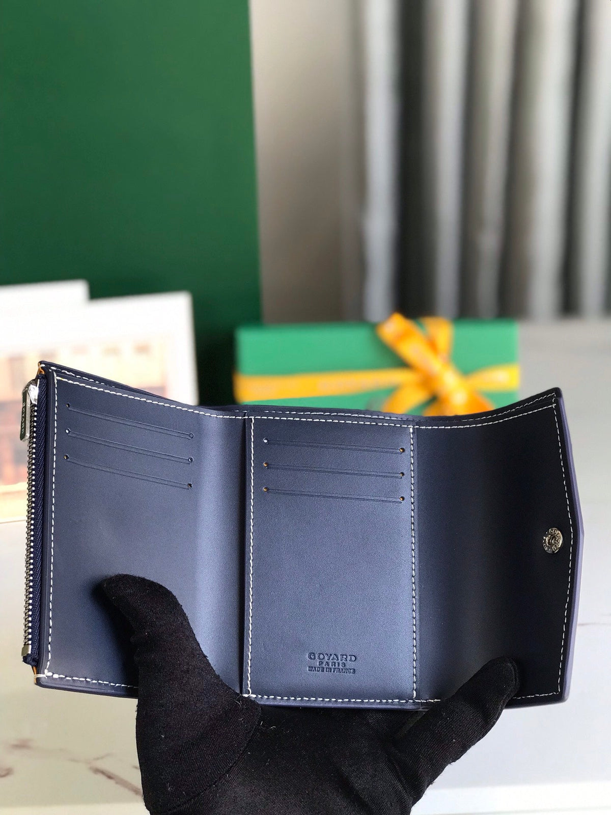 Goyard Saint-Gabriel Wallet 12 in Navy Blue Calfskin and Goyardine Canvas