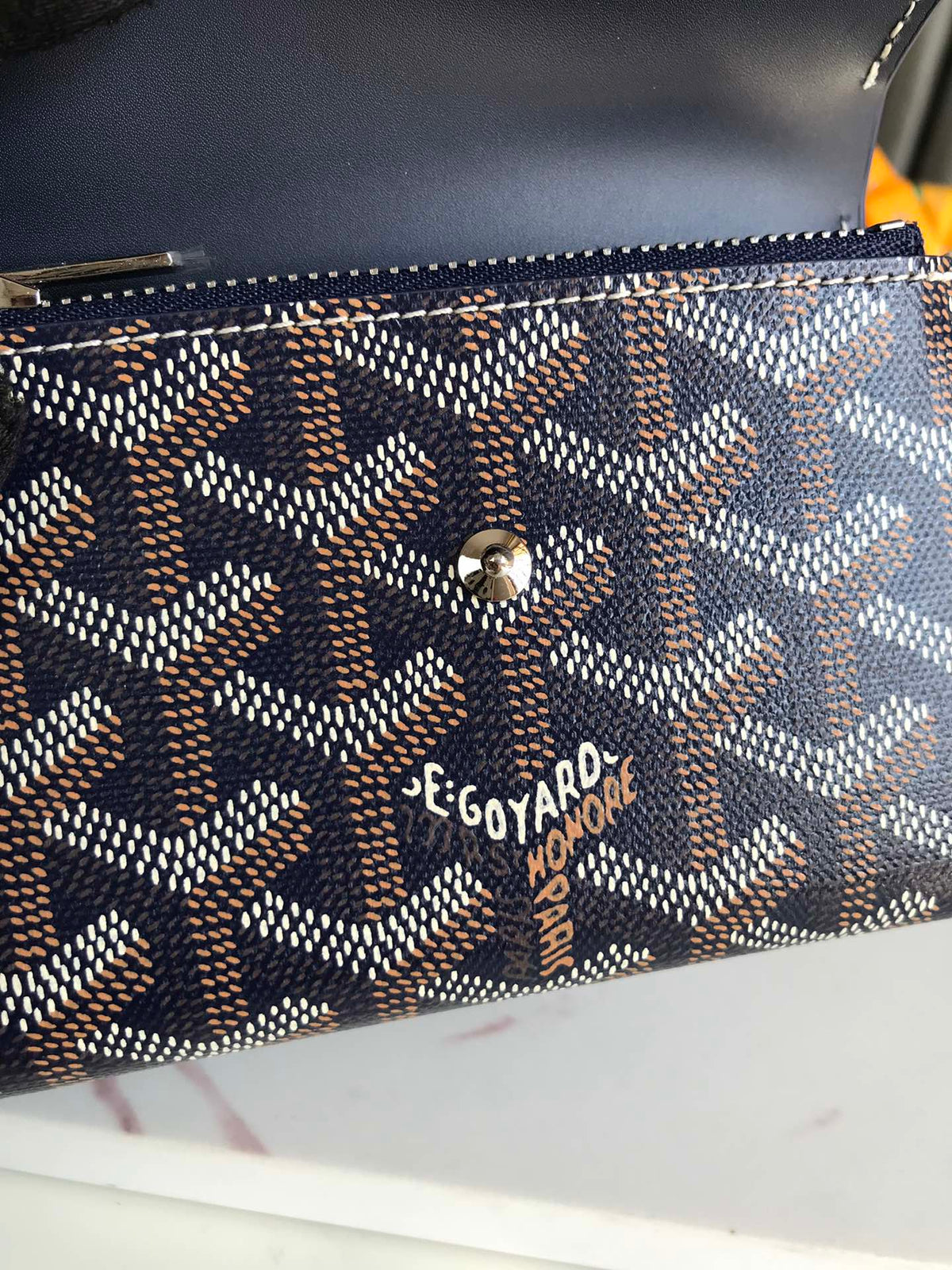 Goyard Saint-Gabriel Wallet 12 in Navy Blue Calfskin and Goyardine Canvas