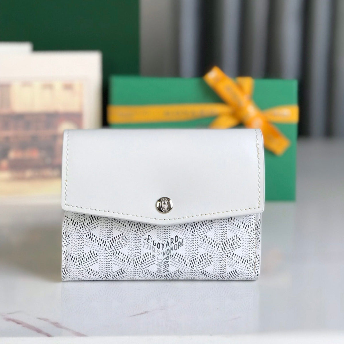 Goyard Saint-Gabriel Wallet 12 in White Calfskin and Goyardine Canvas