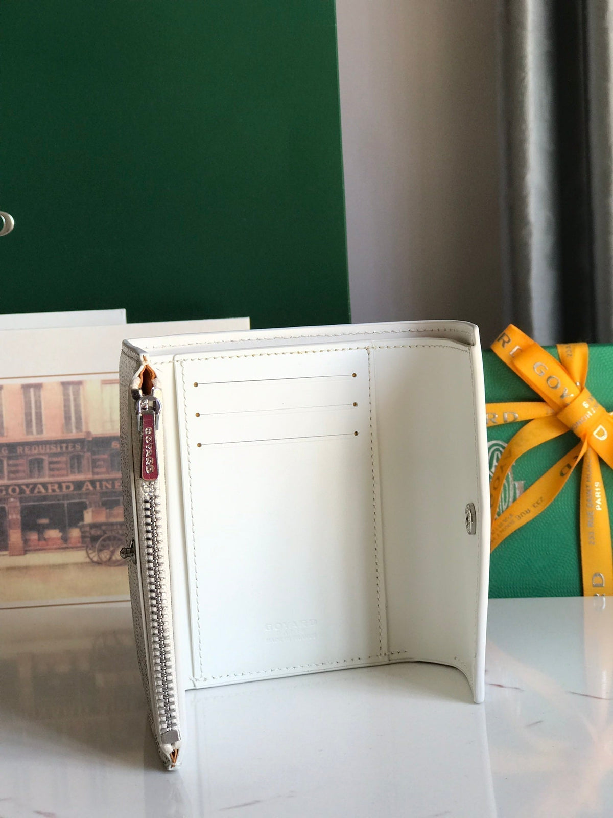 Goyard Saint-Gabriel Wallet 12 in White Calfskin and Goyardine Canvas