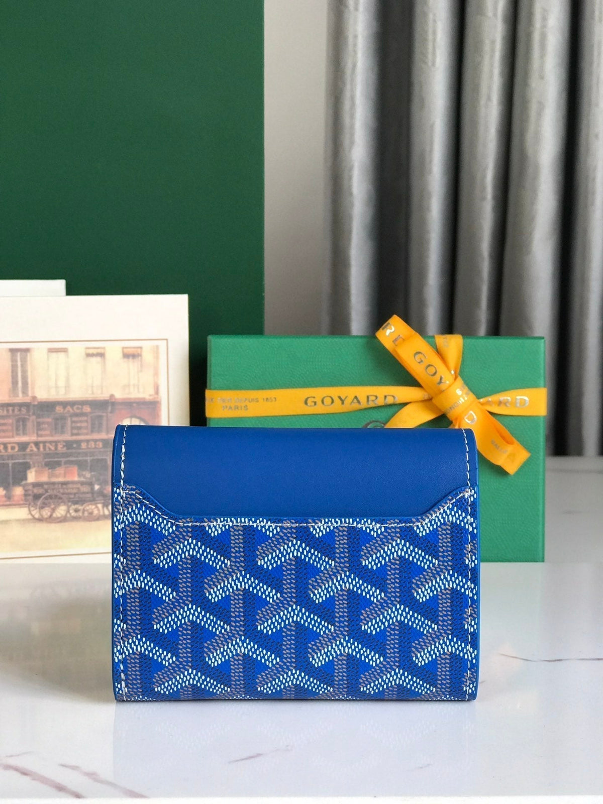 Goyard Saint-Gabriel Wallet 12 in Sapphire Blue Calfskin and Goyardine Canvas