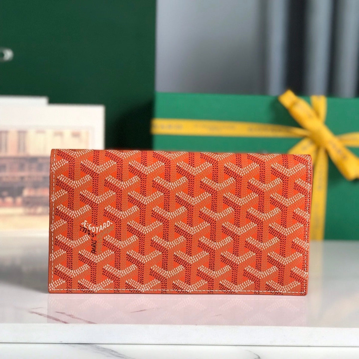 Goyard Richelieu Wallet 19 in Orange Goyardine Canvas