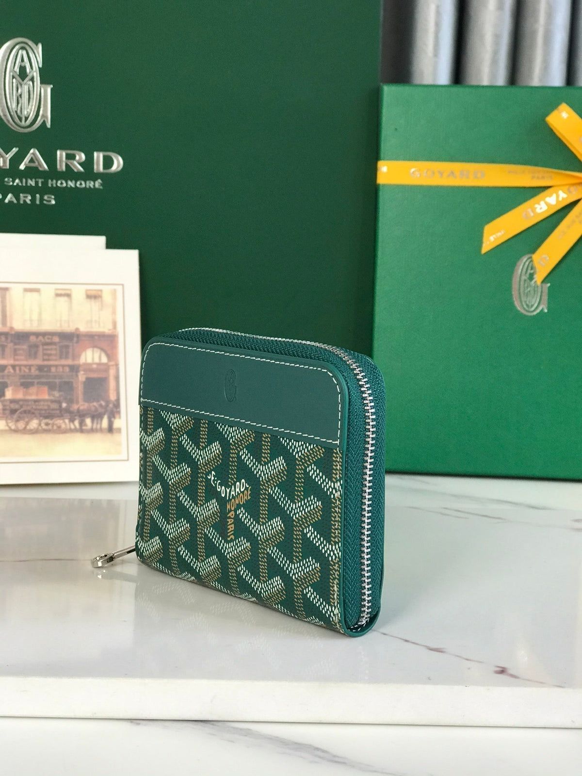 Goyard Matignon Mini Wallet 11 in Green Goyardine Canvas and Calfskin
