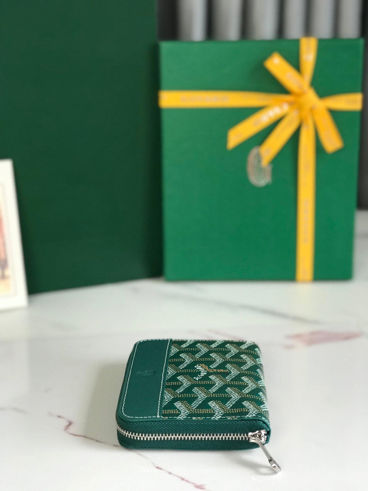 Goyard Matignon Mini Wallet 11 in Green Goyardine Canvas and Calfskin