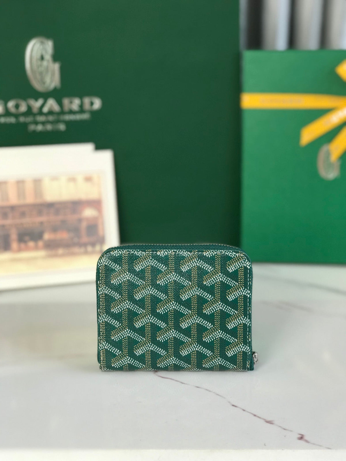 Goyard Matignon Mini Wallet 11 in Green Goyardine Canvas and Calfskin