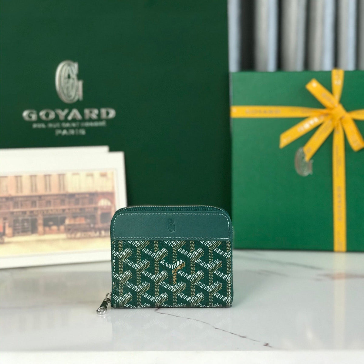 Goyard Matignon Mini Wallet 11 in Green Goyardine Canvas and Calfskin