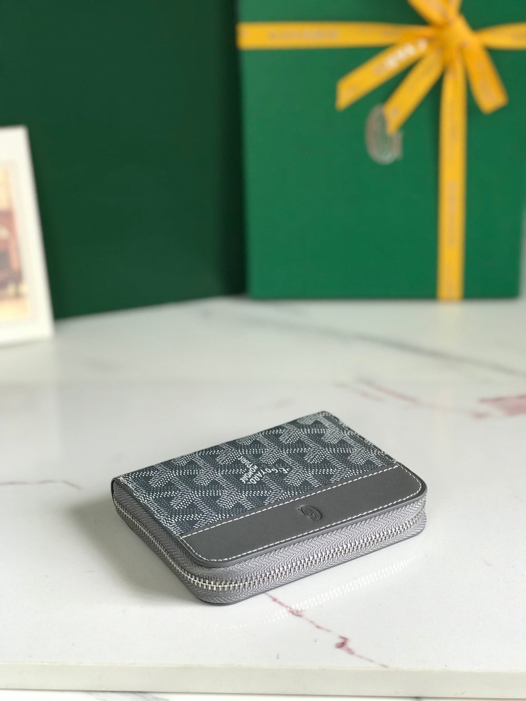 Goyard Matignon Mini Wallet 11 in Gray Goyardine Canvas and Calfskin