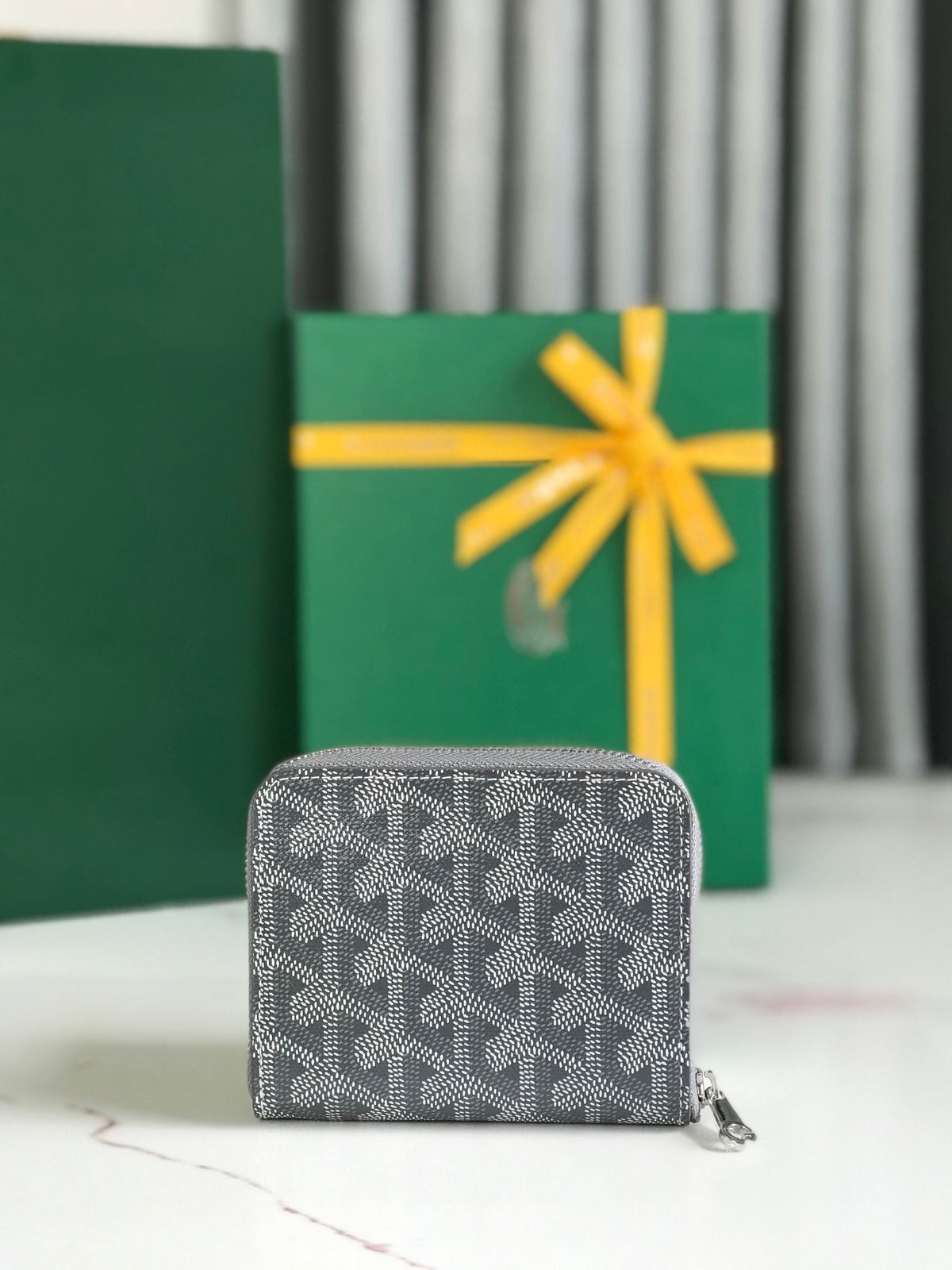 Goyard Matignon Mini Wallet 11 in Gray Goyardine Canvas and Calfskin