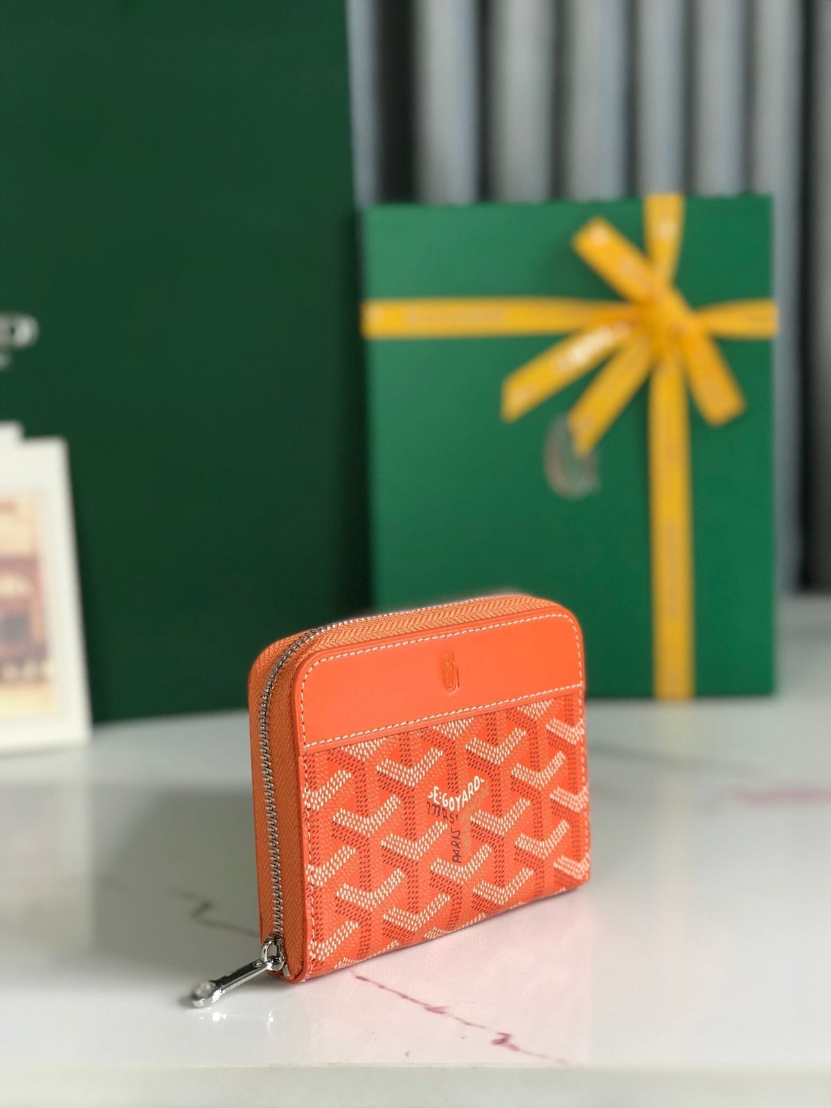 Goyard Matignon Mini Wallet 11 in Orange Goyardine Canvas and Calfskin