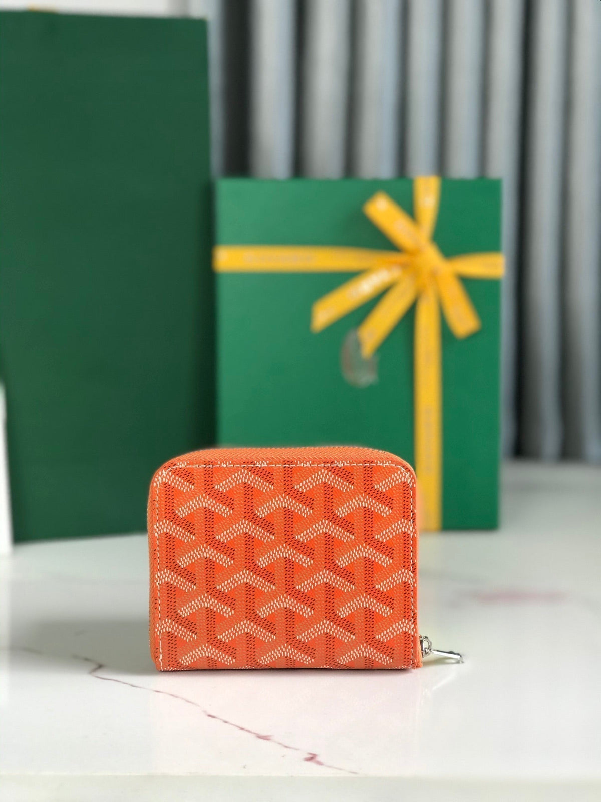 Goyard Matignon Mini Wallet 11 in Orange Goyardine Canvas and Calfskin