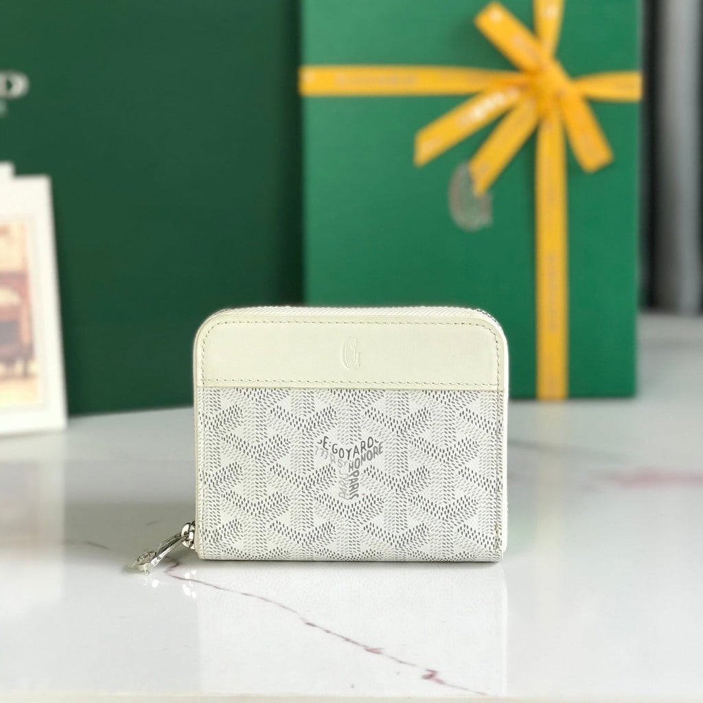 Goyard Matignon Mini Wallet 11 in White Goyardine Canvas and Calfskin