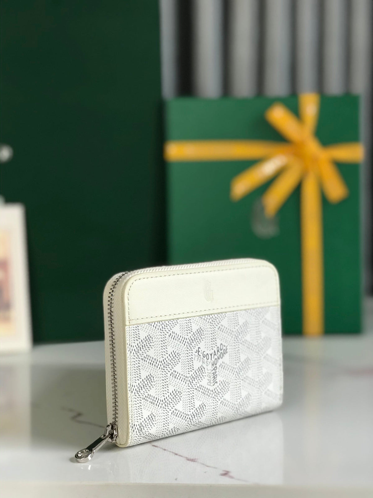 Goyard Matignon Mini Wallet 11 in White Goyardine Canvas and Calfskin