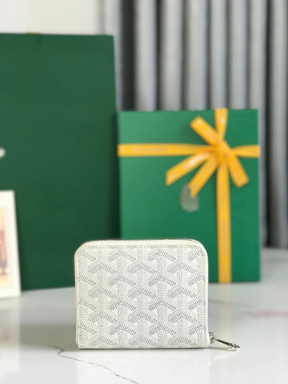 Goyard Matignon Mini Wallet 11 in White Goyardine Canvas and Calfskin
