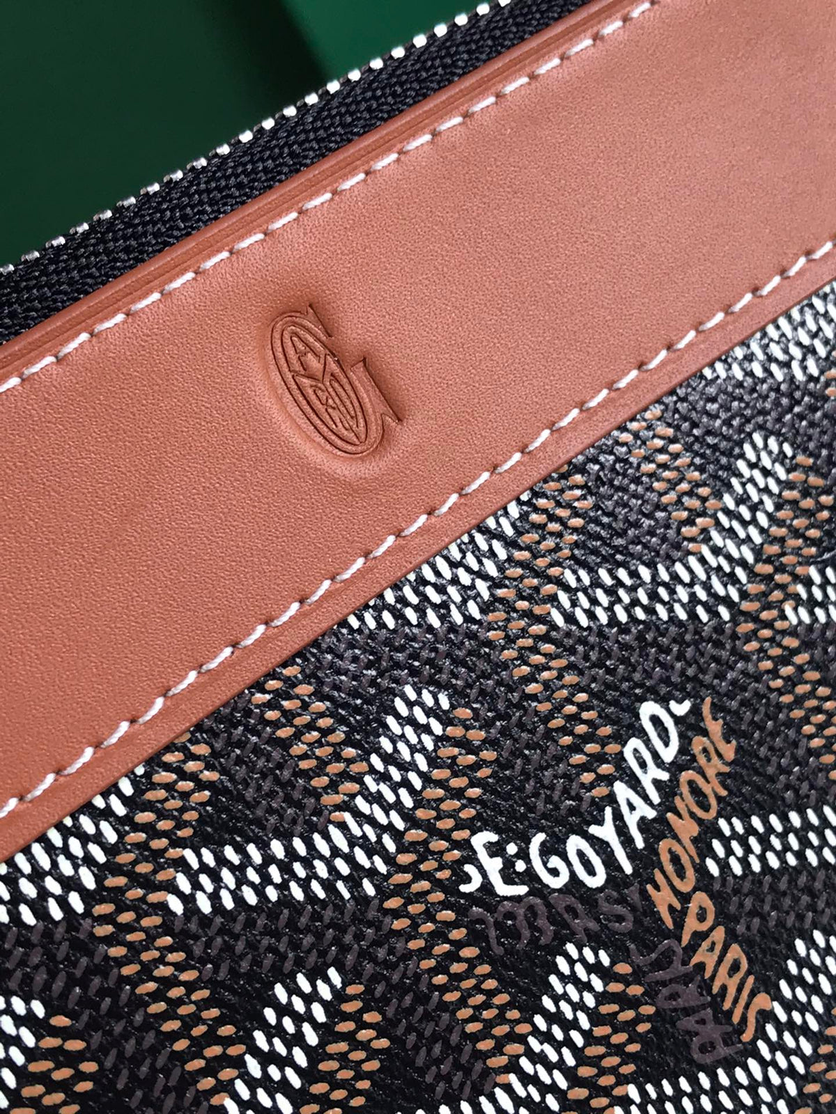 Goyard Matignon Mini Wallet 11 in Black Goyardine Canvas and Tan Calfskin