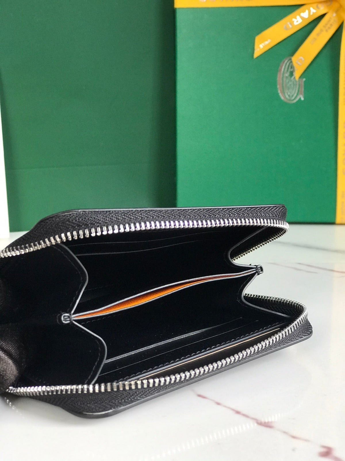 Goyard Matignon Mini Wallet 11 in Black Goyardine Canvas and Calfskin