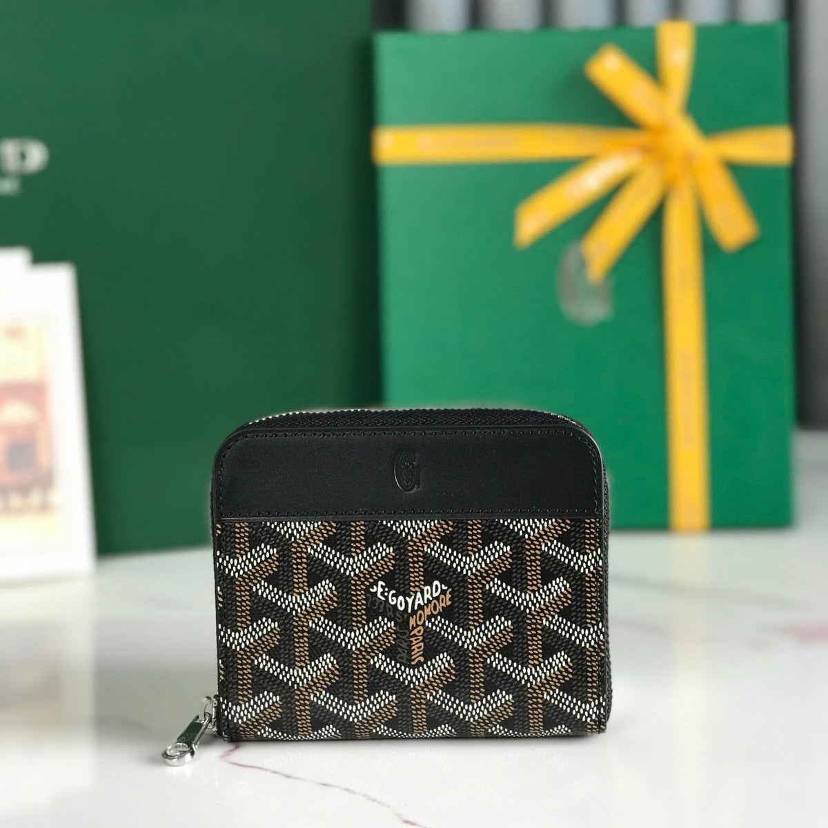 Goyard Matignon Mini Wallet 11 in Black Goyardine Canvas and Calfskin