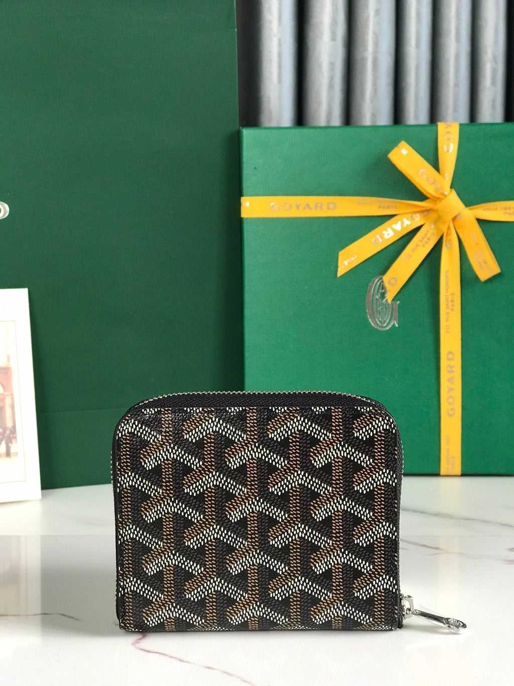 Goyard Matignon Mini Wallet 11 in Black Goyardine Canvas and Calfskin