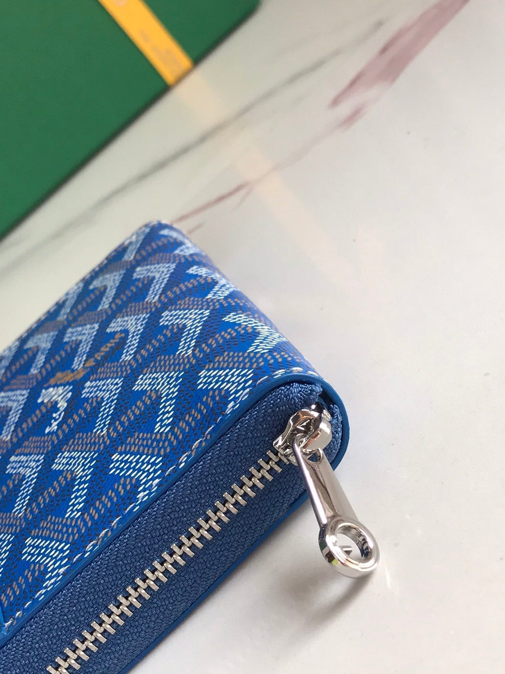 Goyard Matignon Mini Wallet 11 in Sapphire Blue Goyardine Canvas and Calfskin