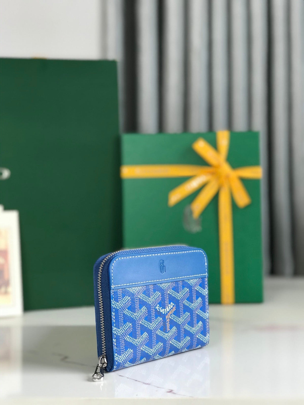 Goyard Matignon Mini Wallet 11 in Sapphire Blue Goyardine Canvas and Calfskin