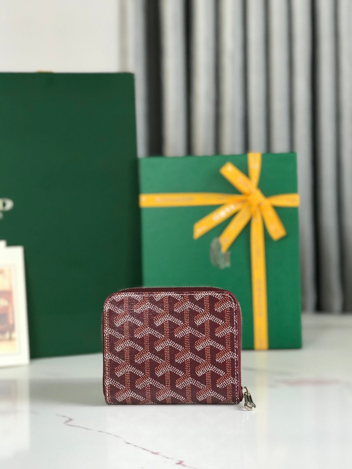 Goyard Matignon Mini Wallet 11 in Wine Red Goyardine Canvas and Calfskin