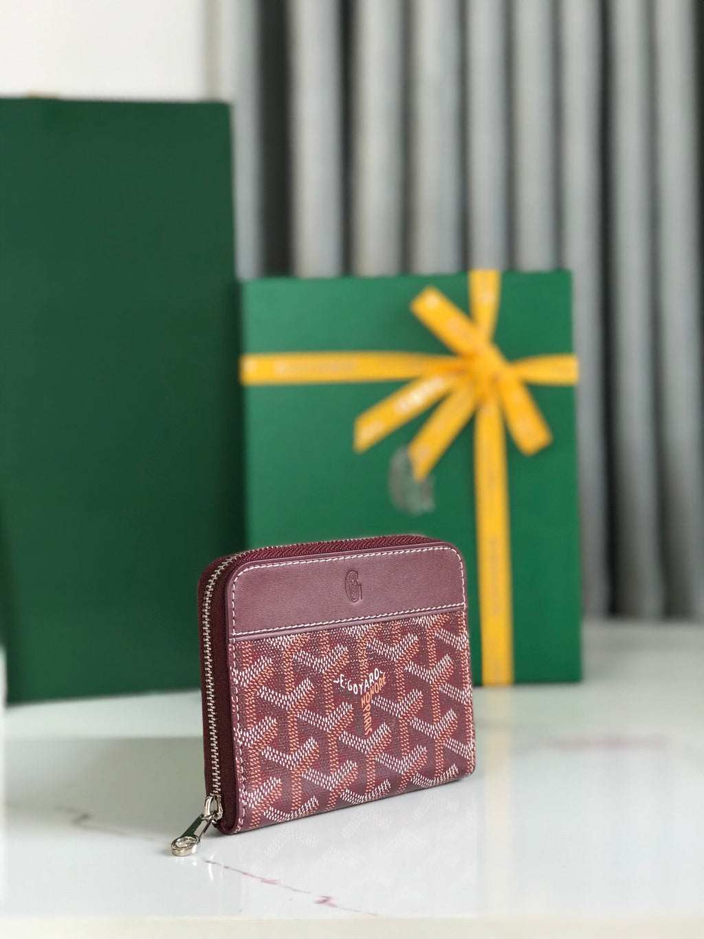 Goyard Matignon Mini Wallet 11 in Wine Red Goyardine Canvas and Calfskin