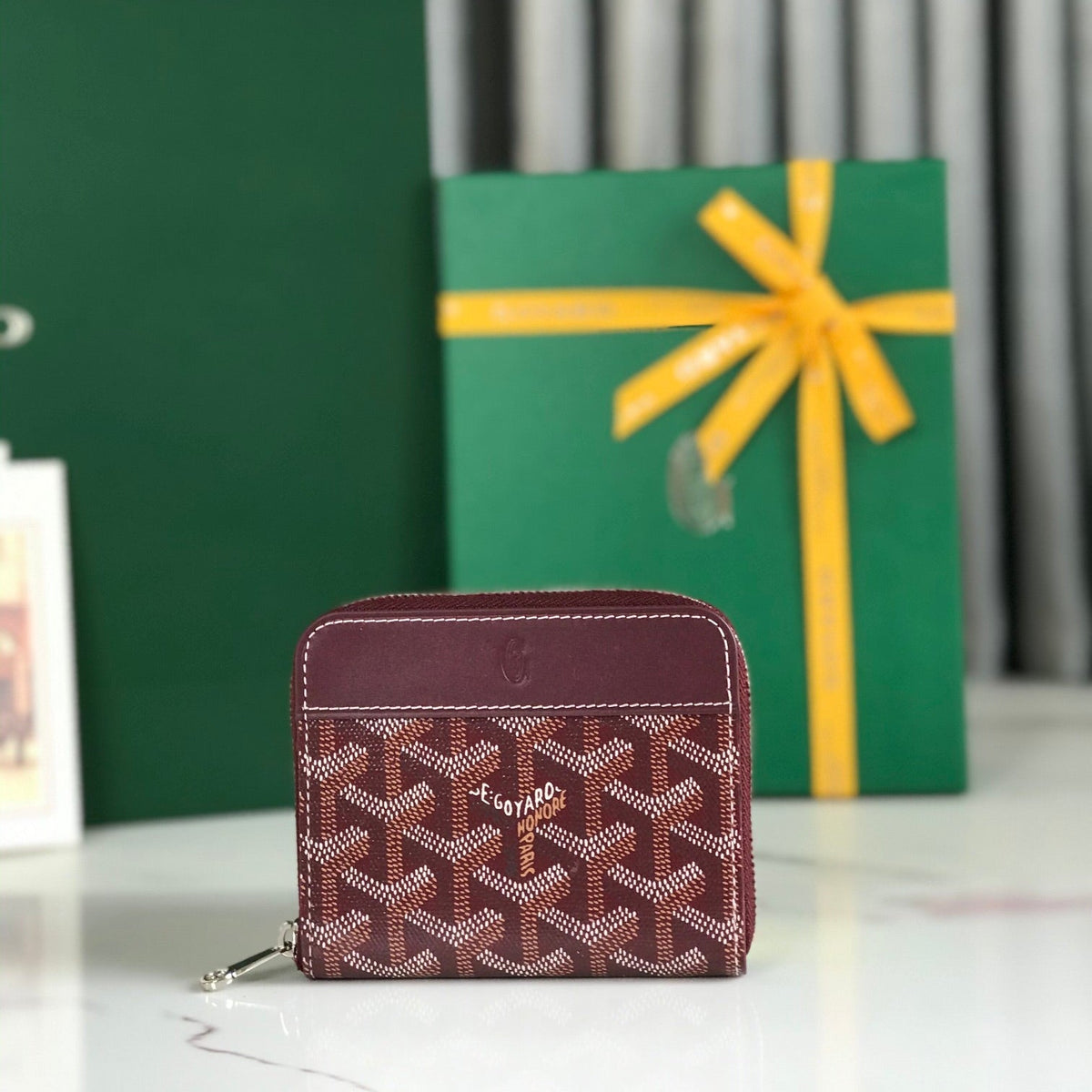 Goyard Matignon Mini Wallet 11 in Wine Red Goyardine Canvas and Calfskin