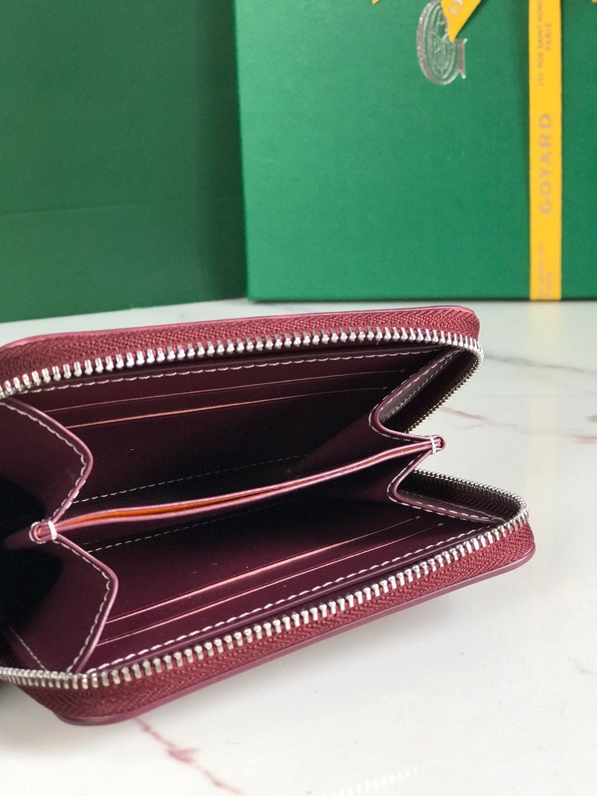Goyard Matignon Mini Wallet 11 in Wine Red Goyardine Canvas and Calfskin