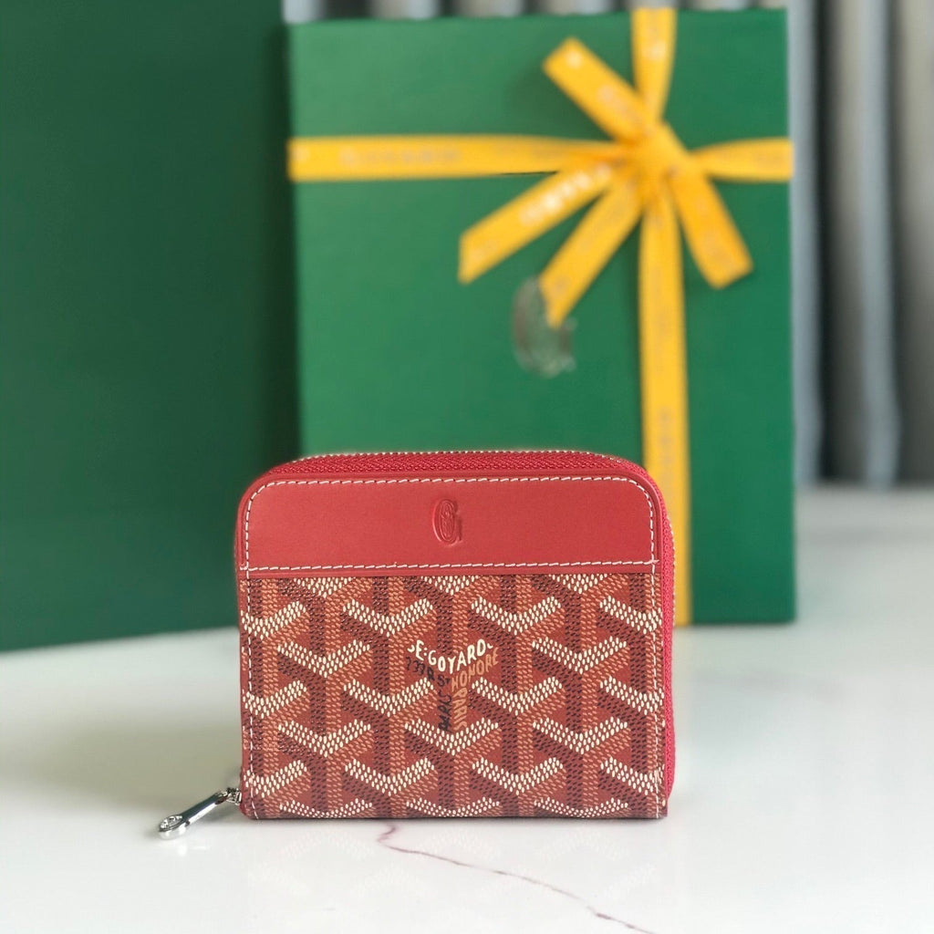 Goyard Matignon Mini Wallet 11 in Classic Red Goyardine Canvas and Calfskin
