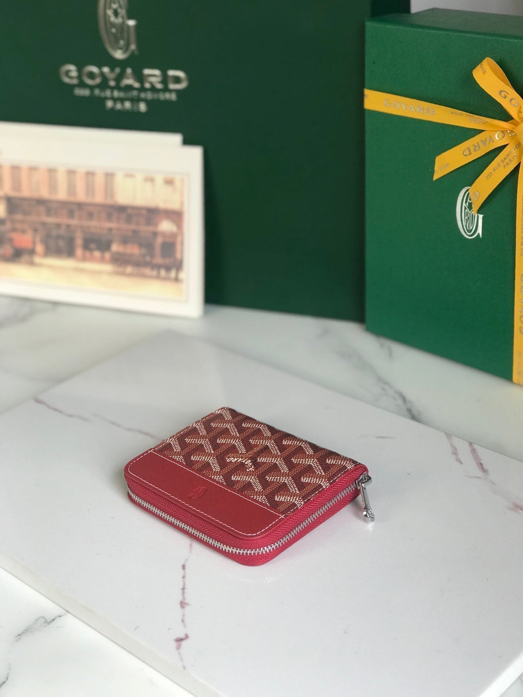 Goyard Matignon Mini Wallet 11 in Classic Red Goyardine Canvas and Calfskin