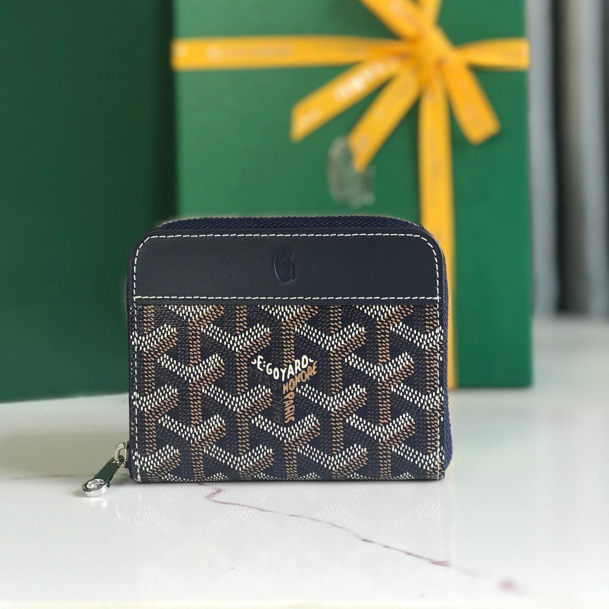 Goyard Matignon Mini Wallet 11 in Navy Blue Goyardine Canvas and Calfskin