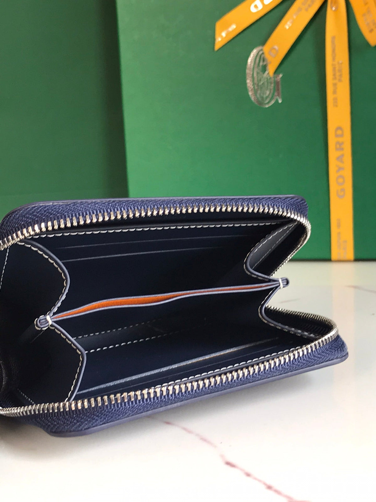 Goyard Matignon Mini Wallet 11 in Navy Blue Goyardine Canvas and Calfskin