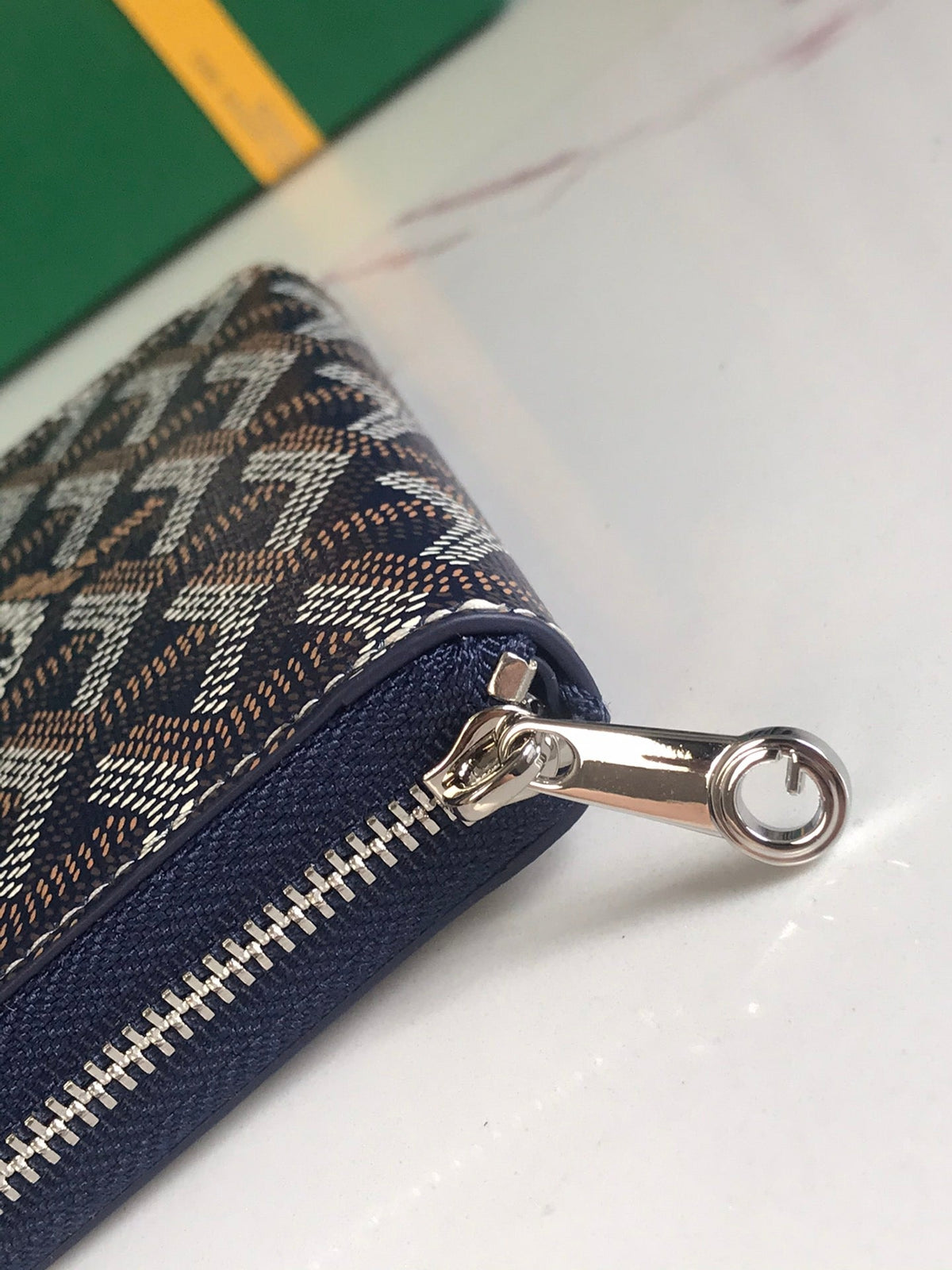 Goyard Matignon Mini Wallet 11 in Navy Blue Goyardine Canvas and Calfskin