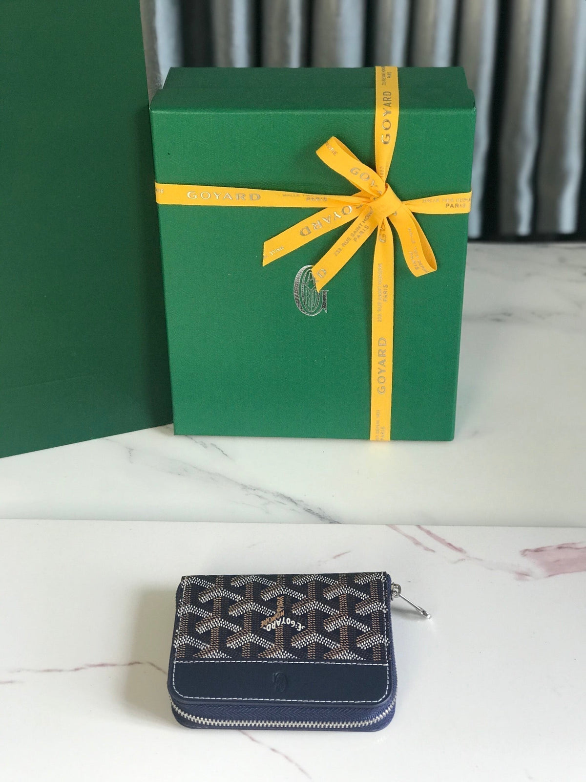 Goyard Matignon Mini Wallet 11 in Navy Blue Goyardine Canvas and Calfskin
