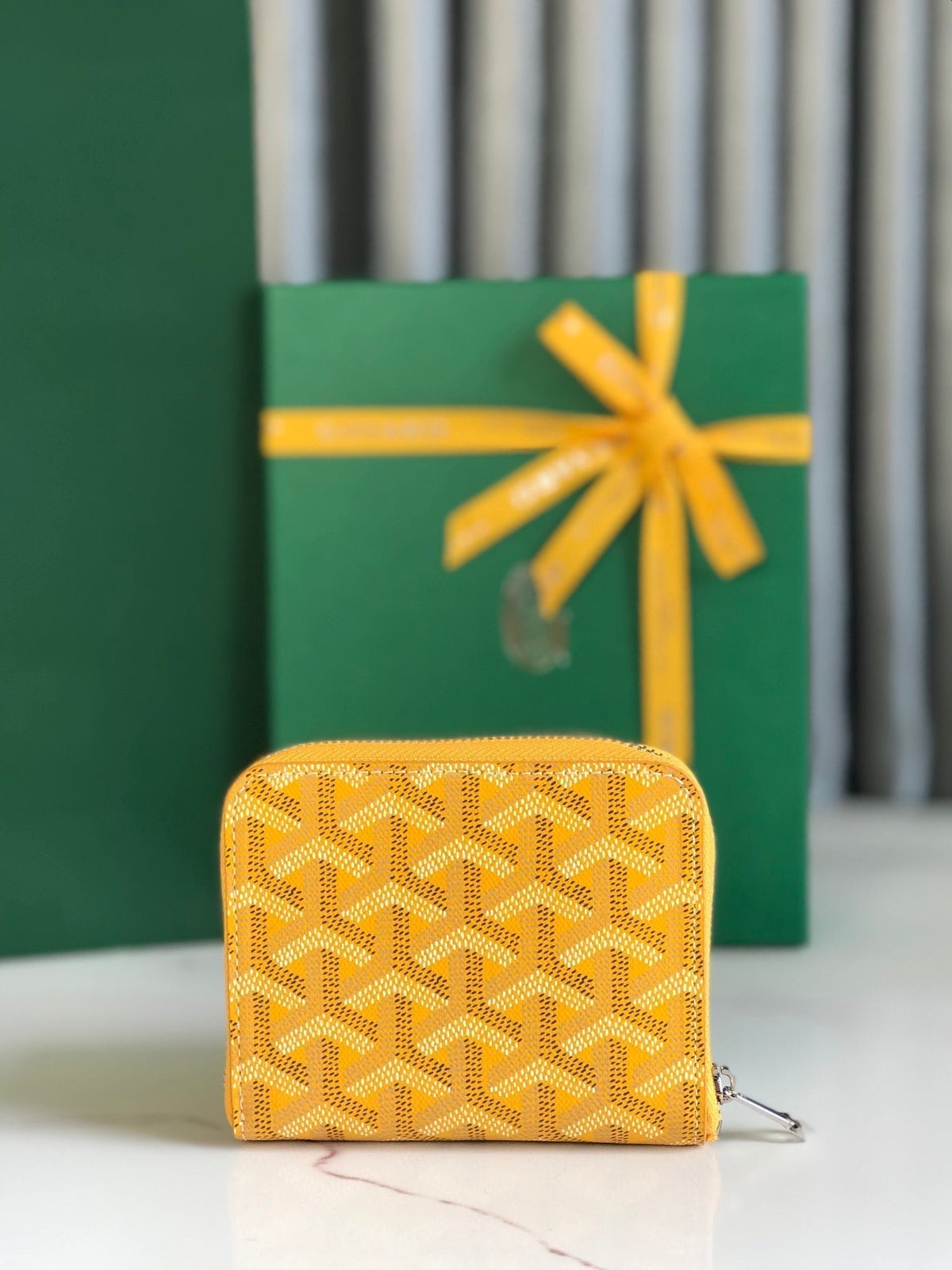 Goyard Matignon Mini Wallet 11 in Yellow Goyardine Canvas and Calfskin