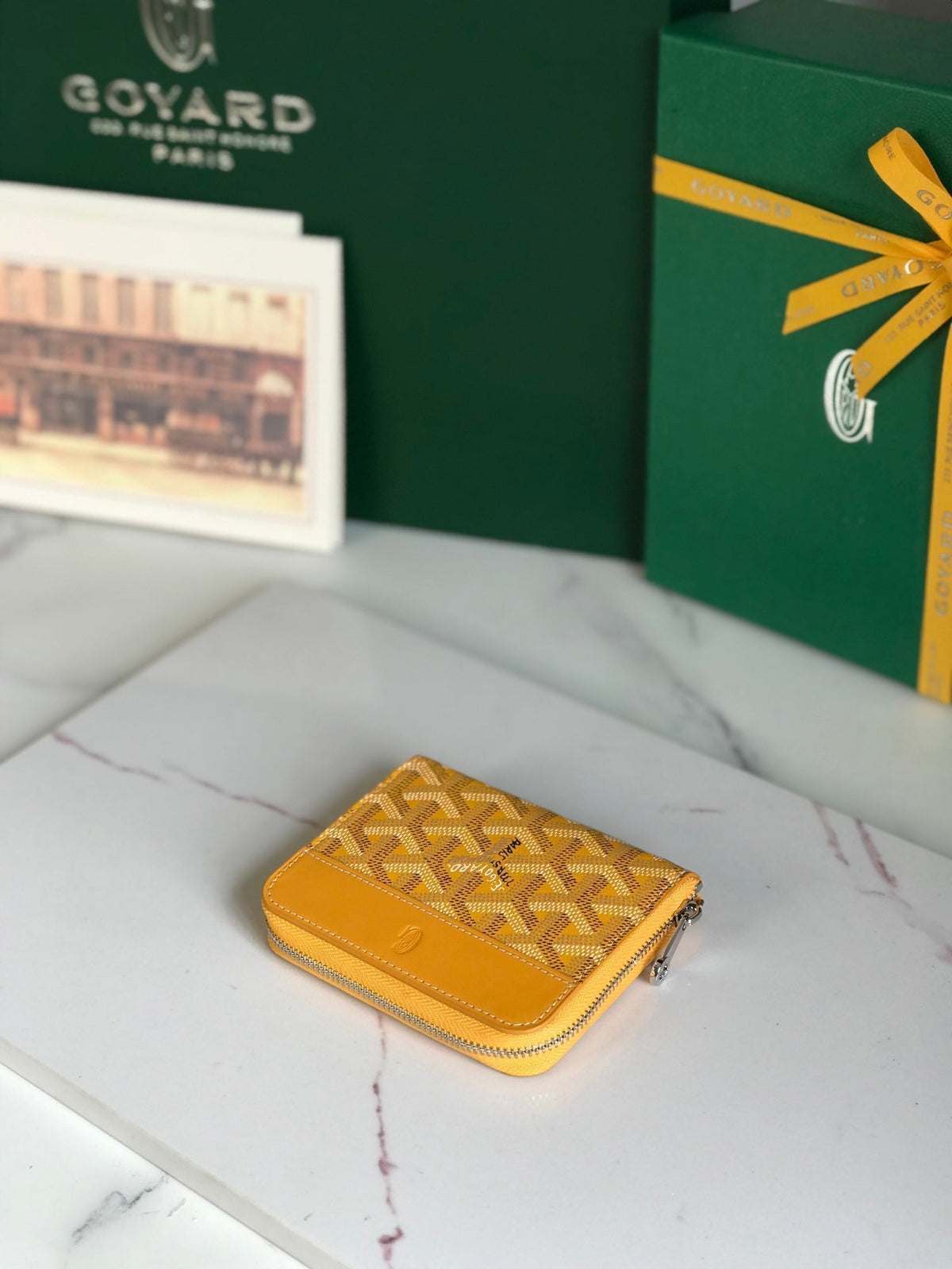 Goyard Matignon Mini Wallet 11 in Yellow Goyardine Canvas and Calfskin