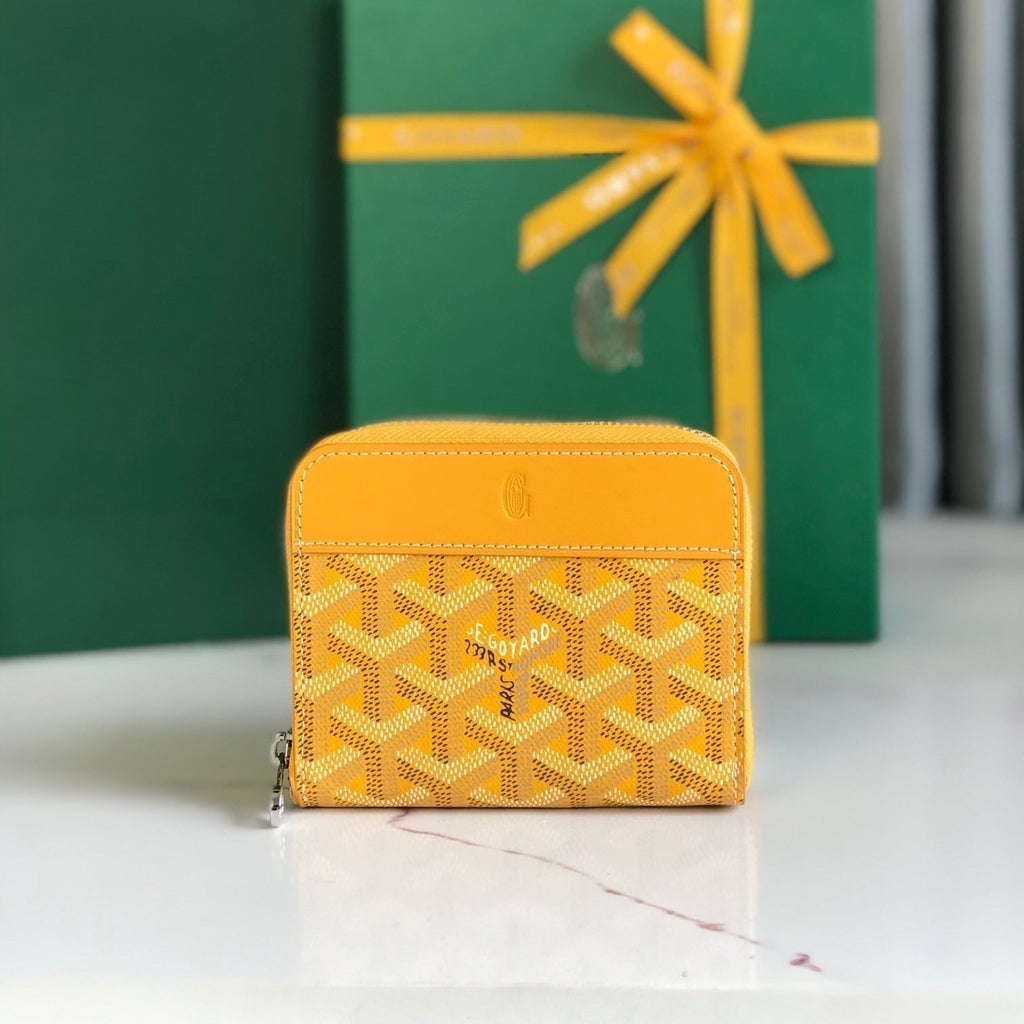Goyard Matignon Mini Wallet 11 in Yellow Goyardine Canvas and Calfskin