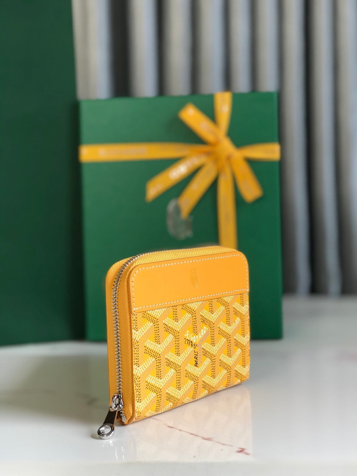 Goyard Matignon Mini Wallet 11 in Yellow Goyardine Canvas and Calfskin