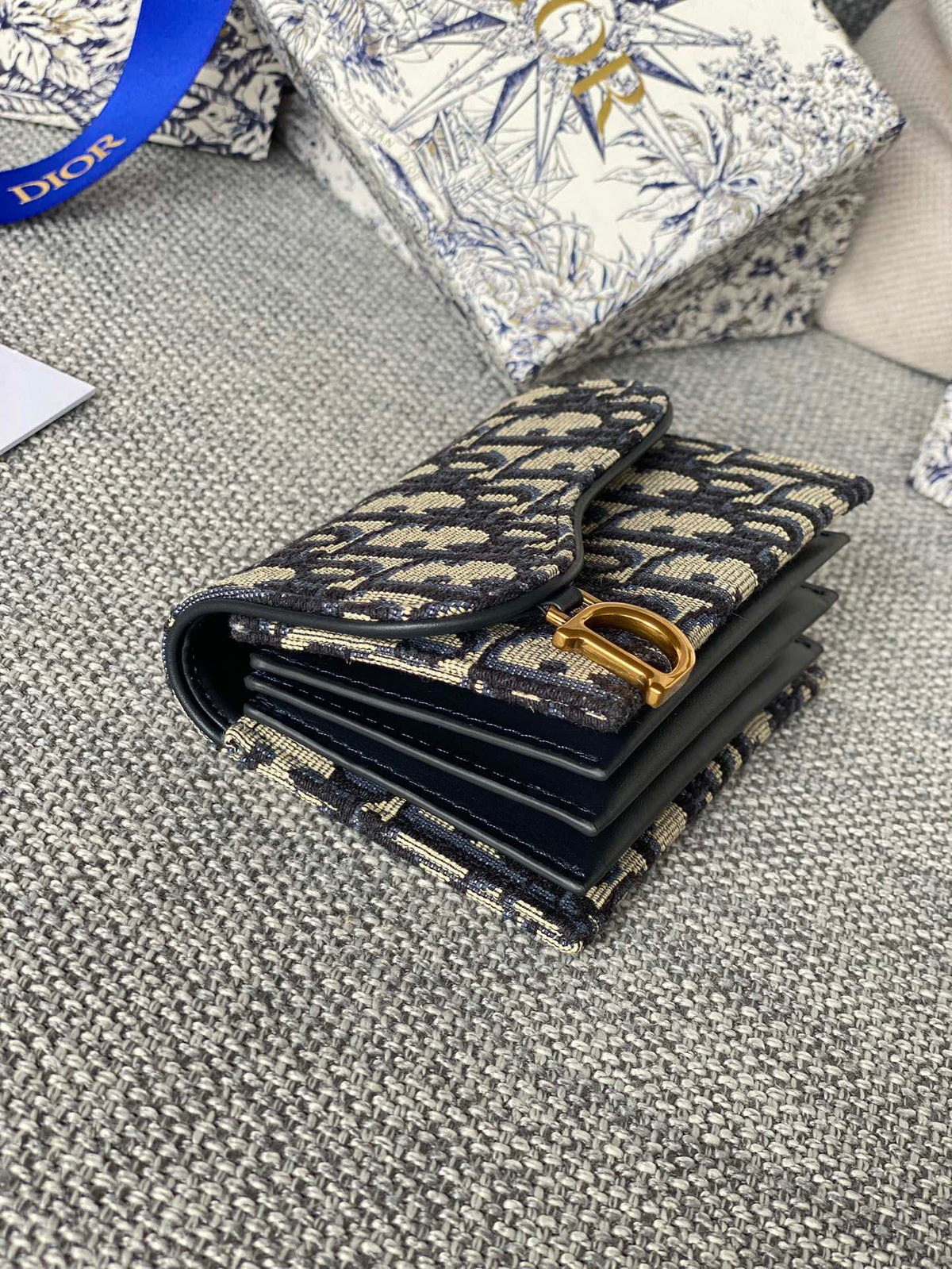 Dior Saddle Lotus Wallet 11 in Black Monogram Oblique Jacquard