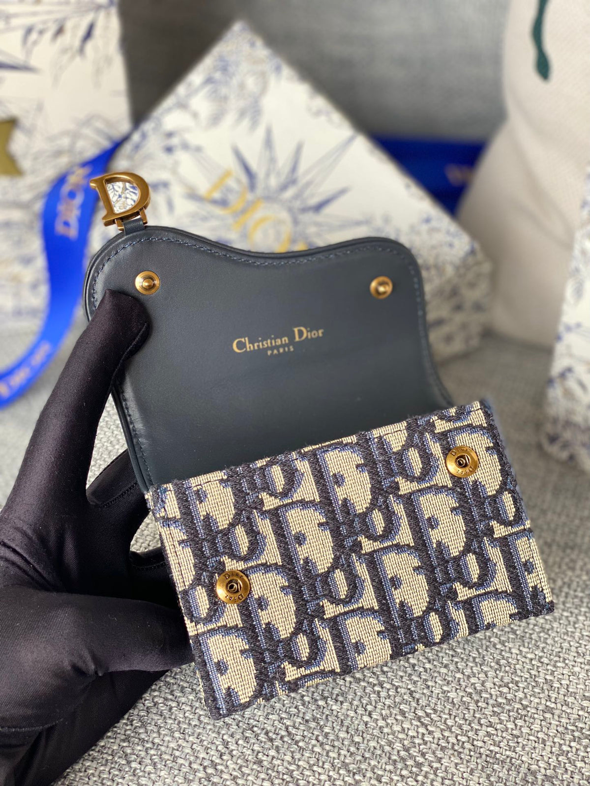 Dior Saddle Lotus Wallet 11 in Black Monogram Oblique Jacquard