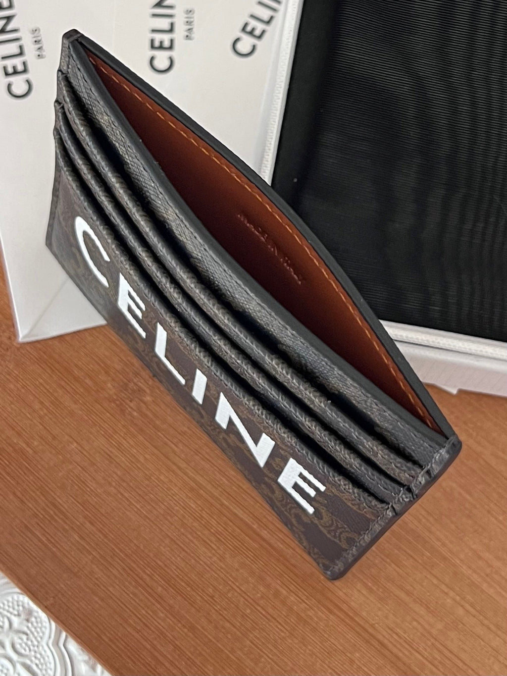 Celine 25S Card Holder with Triomphe Logo Print 11 in Black Triomphe Calfskin
