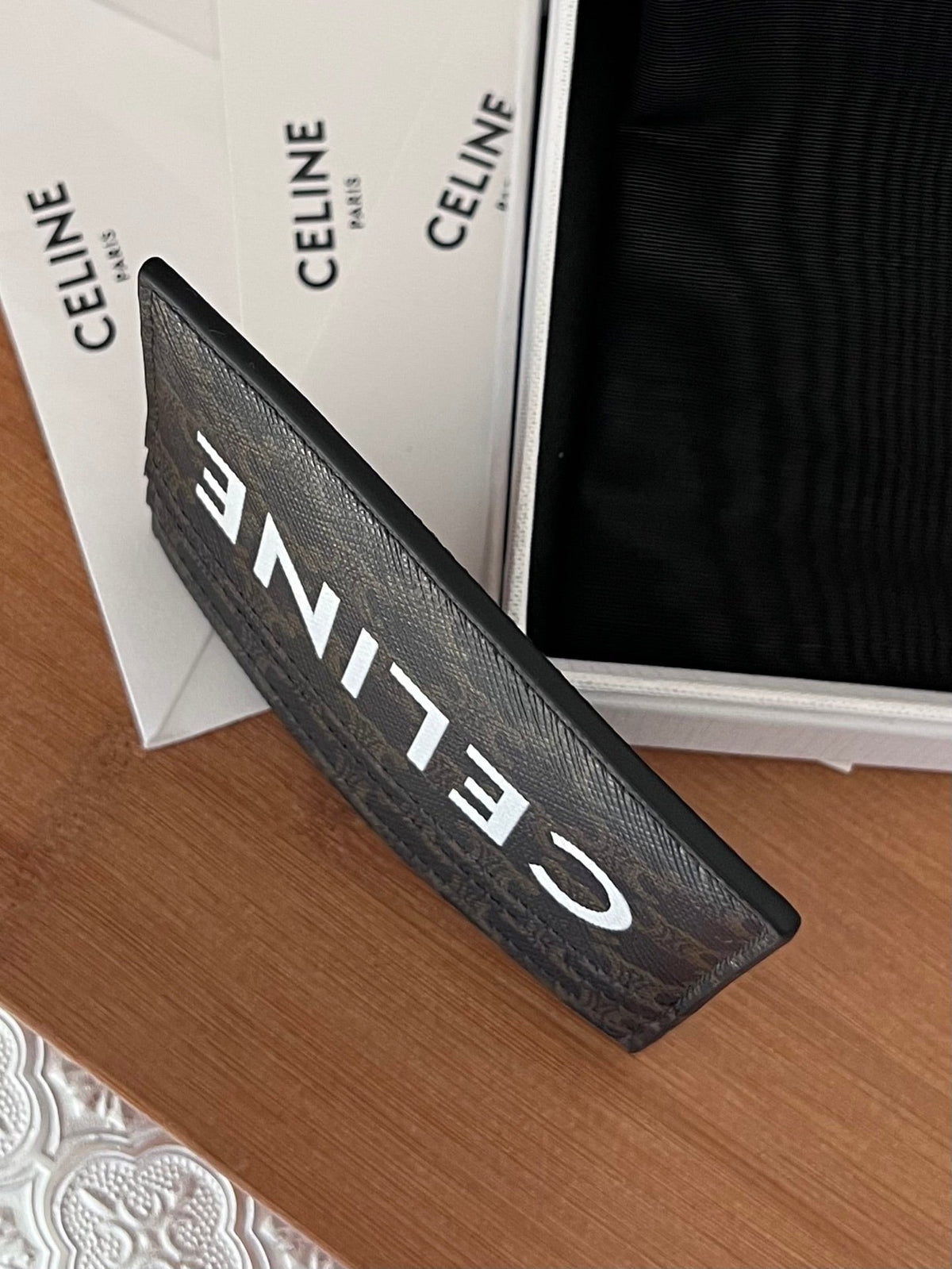 Celine 25S Card Holder with Triomphe Logo Print 11 in Black Triomphe Calfskin