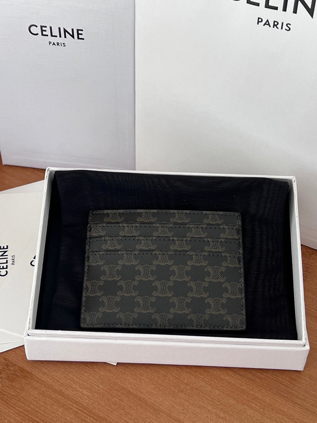 Celine 25S Card Holder with Triomphe Logo Print 11 in Black Triomphe Calfskin