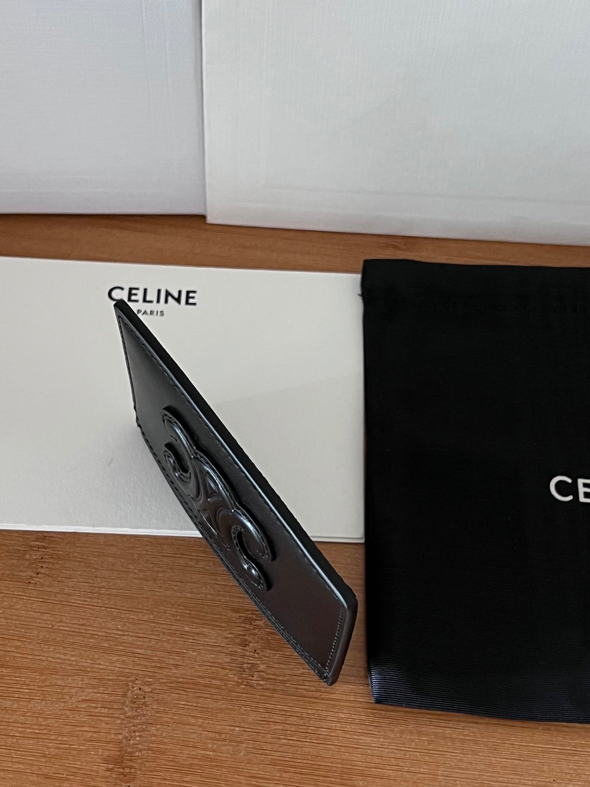 Celine 25S Card Holder Cuir Triomphe 11 in Black Shiny Calfskin