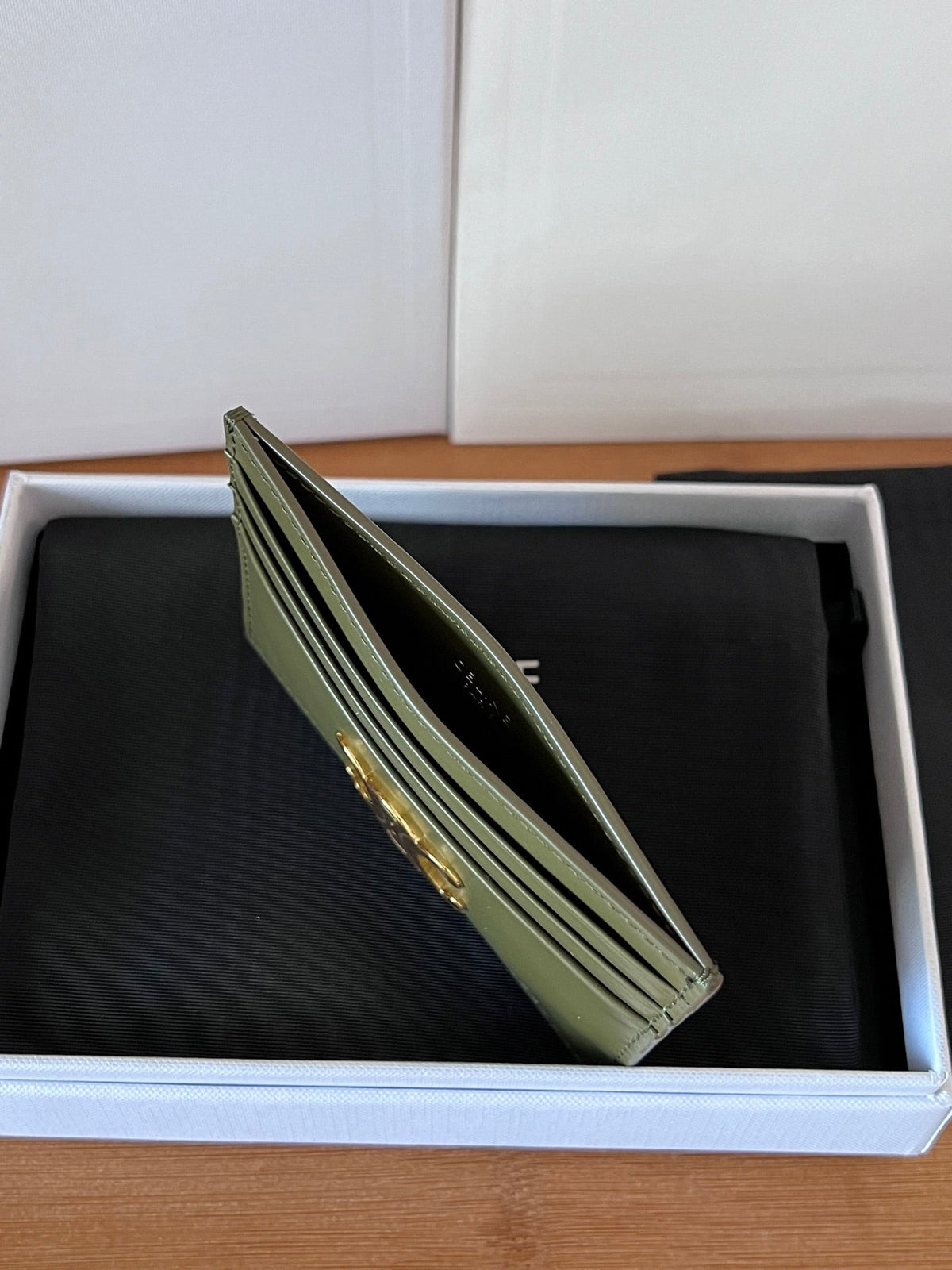 Celine 25S Card Holder with Triomphe Logo 11 in Dark Olive Green Calfskin