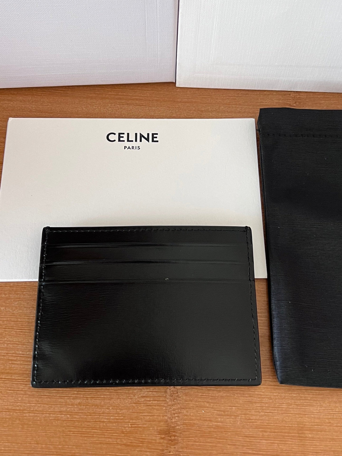 Celine 25S Card Holder with Triomphe Logo 11 in Black Glossy Calfskin
